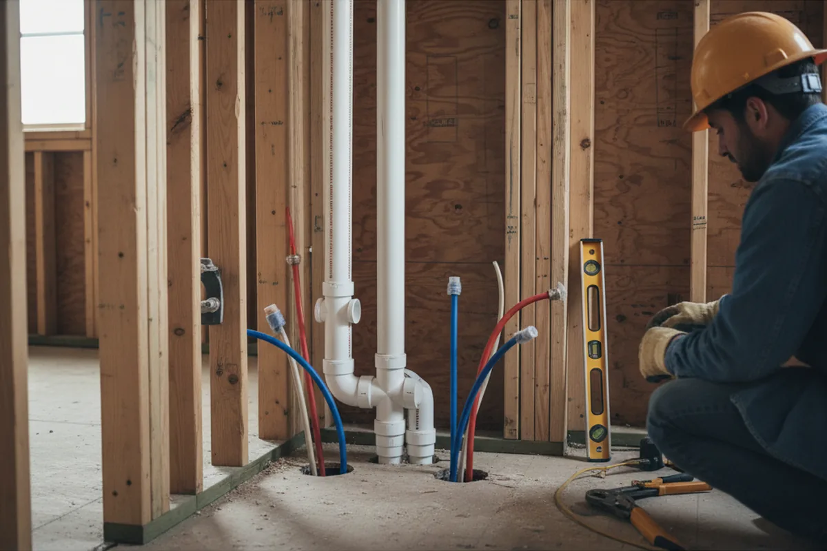 Drain and supply rough-in during Sump Pump Repair in West Newton